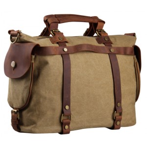 TP8 Vamp 2 Vintage™ Canvas Leder schultertasche Handgepäck Reisetasche Weekender fur Männer und Frauen - khaki